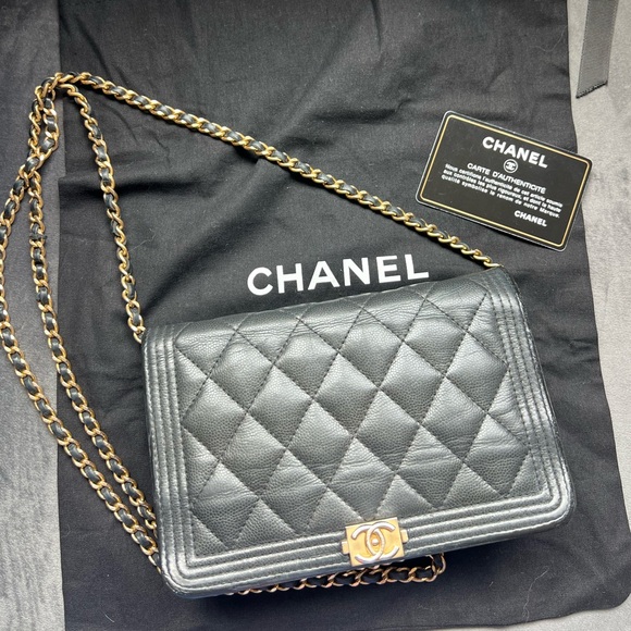 Chanel Caviar Quilted Boy Wallet On Chain WOC Black - Picture 4 of 17